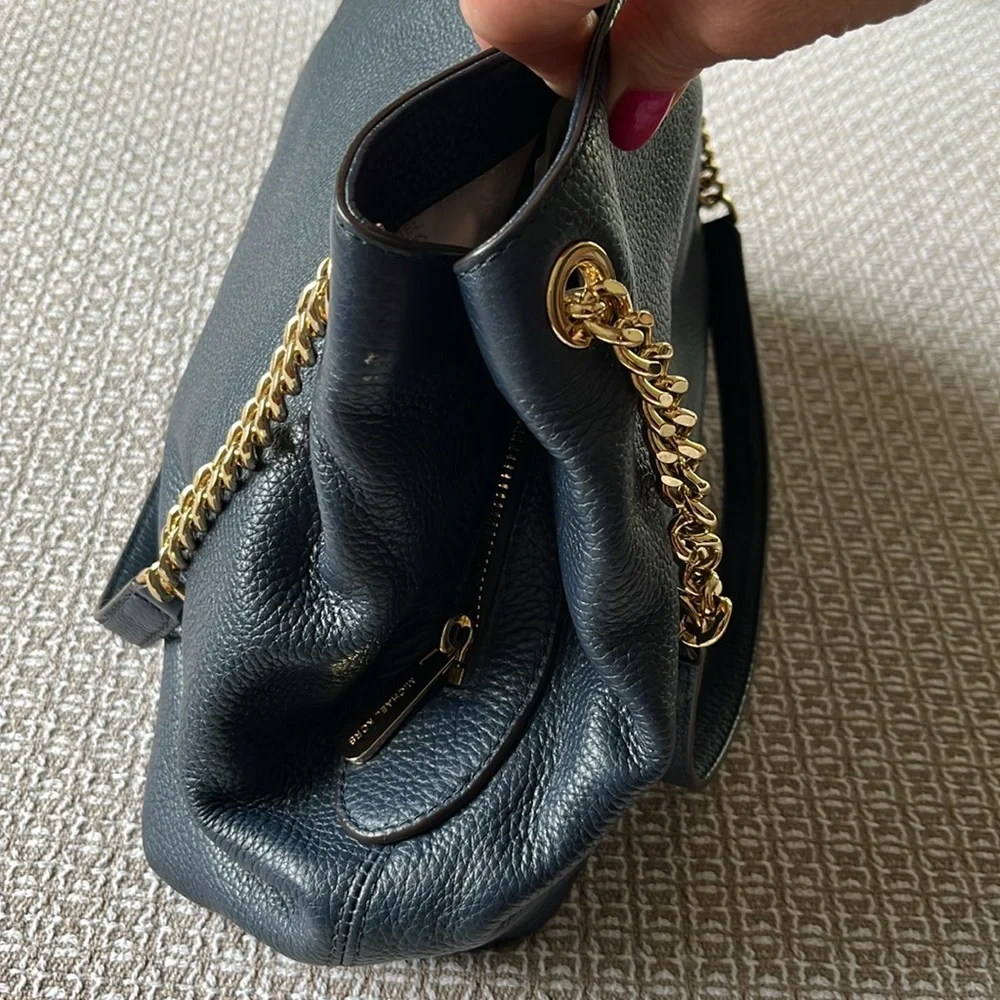 Michael Kors Navy Blue Satchel Bag with Gold Accents - Picture 2 of 5